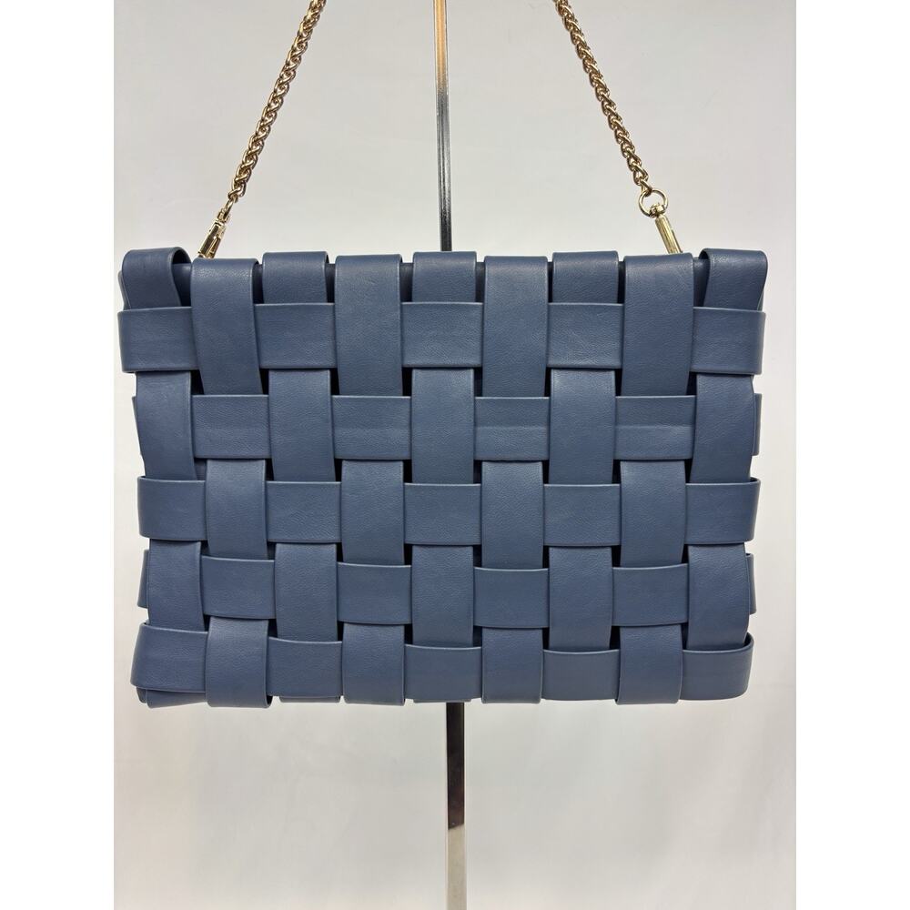 Remi / Reid Anthropologie Lindy Woven Clutch Shoulder Bag Blue Vegan Leather Gol - Picture 1 of 8